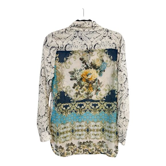 Aratta Silent Journey Damask Button Down Floral Shirt  Sz S Semi Sheer Back G9 - Picture 7 of 9